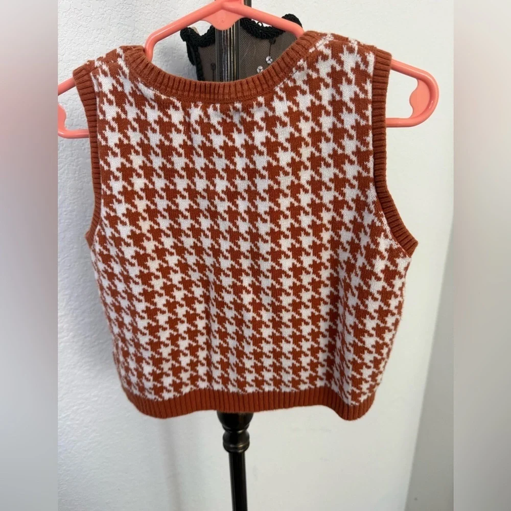 Sincerely Jules Kids Houndstooth Cardigan and Sleeveless Top Set Rust and White